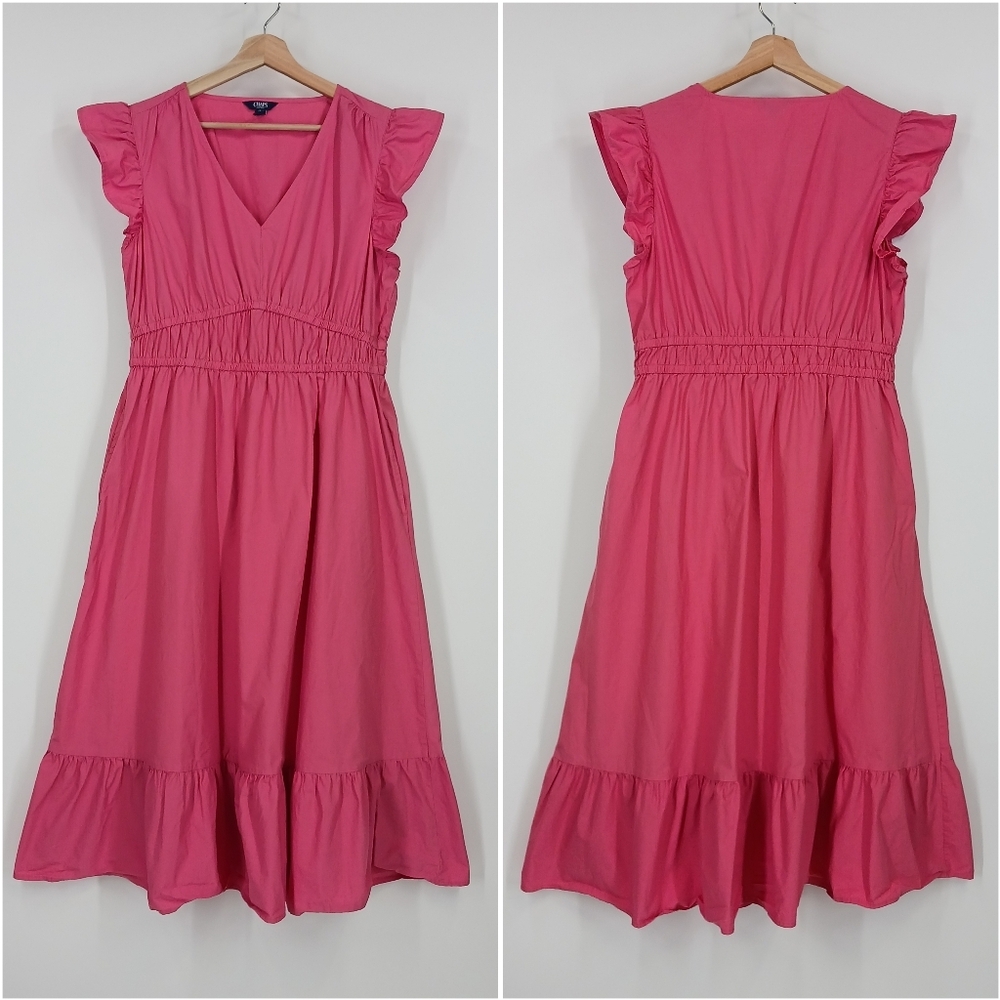 Chaps Ruffle Sleeve Cotton Midi Dress